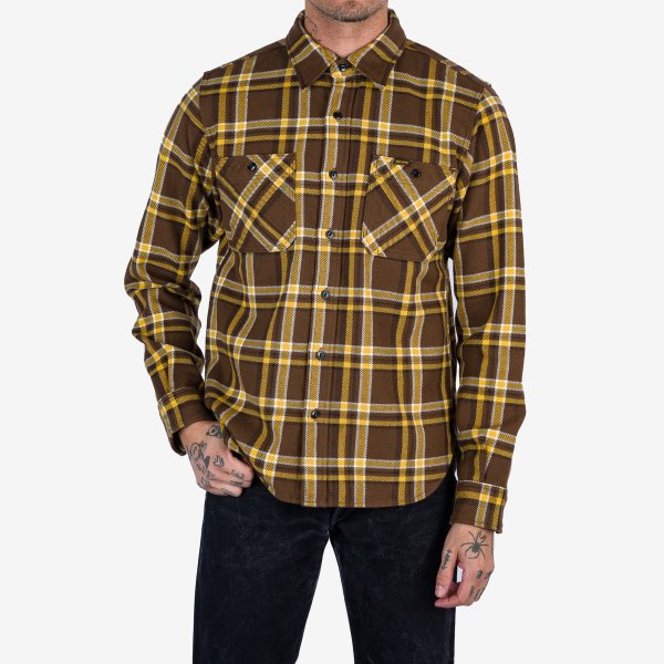 Iron Heart IHSH-378 Ultra Heavy Flannel Crazy Check Work Shirt - Brown