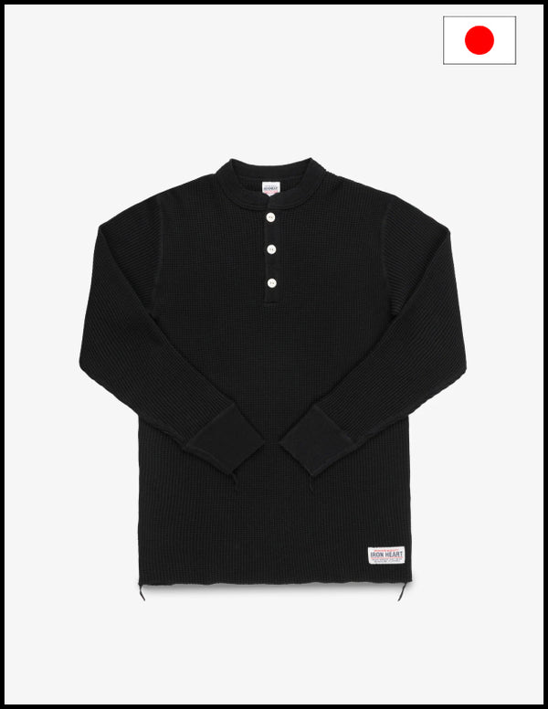 【破格】HEVE Heart neck all-in-one black Iron Heart IHTL-1213 Waffle Knit Long Sleeved Thermal Henley