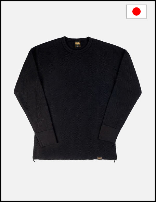 Iron Heart IHTL-1700 Cotton Knit Crew Neck Long Sleeved Thermal Sweater - Black
