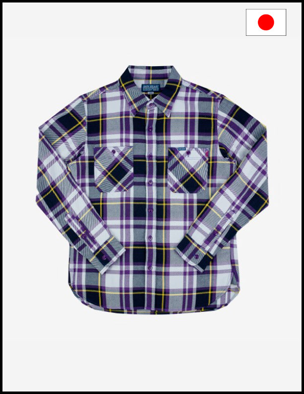 Iron Heart IHSH-382  9oz Selvedge American Check Work Shirt - Purple
