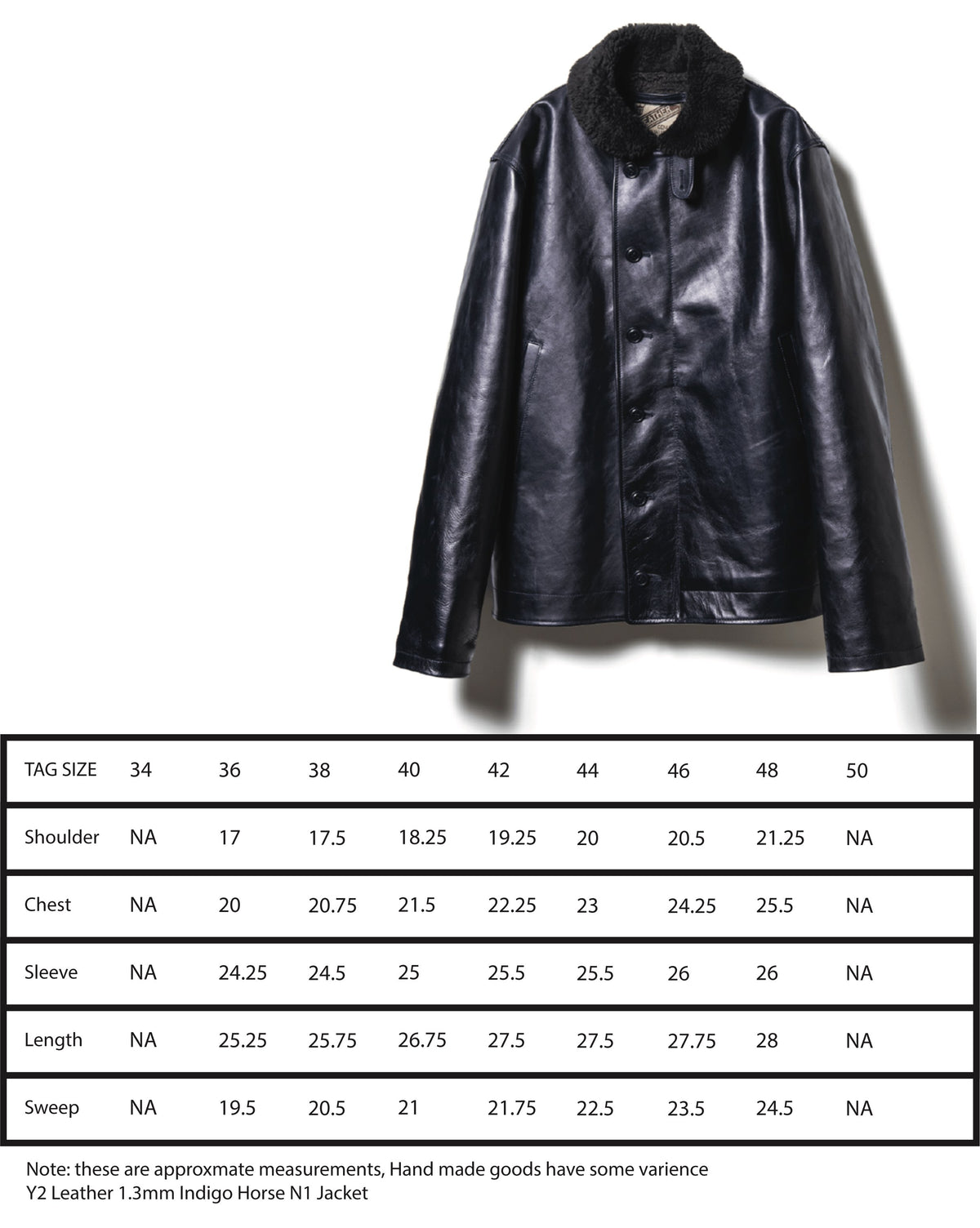 Y&#39;2 Leather 1.3mm Indigo Horse hide N1 Deck Jacket