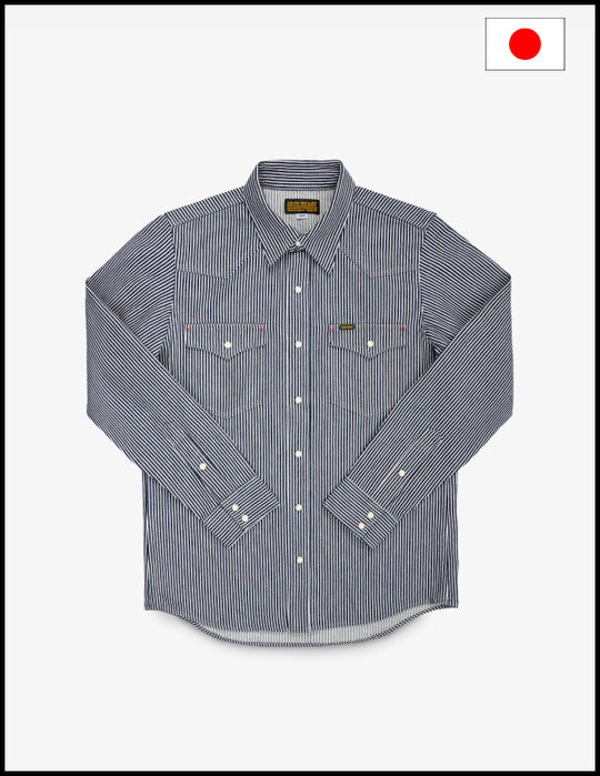 Iron Heart IHSH-07-IND 12oz Hickory Stripe Western Shirt - Indigo