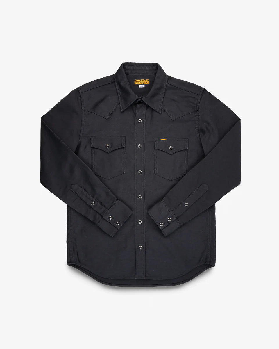 Iron Heart IHSH-426 12oz Military Moleskin Western Shirt - Black