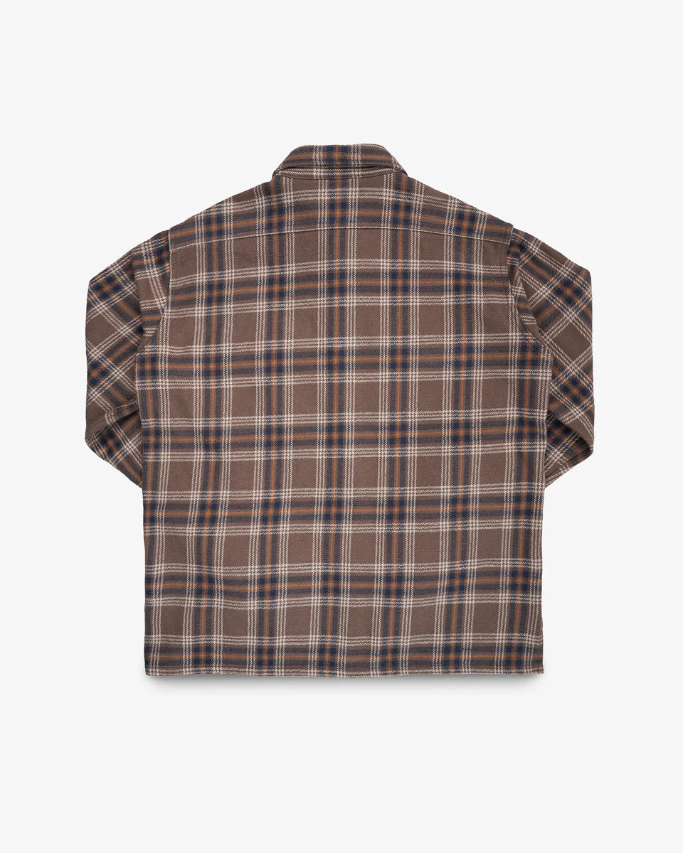 Iron Heart  IHSH-430 Slubby Heavy Flannel Check Work Overshirt - Brown