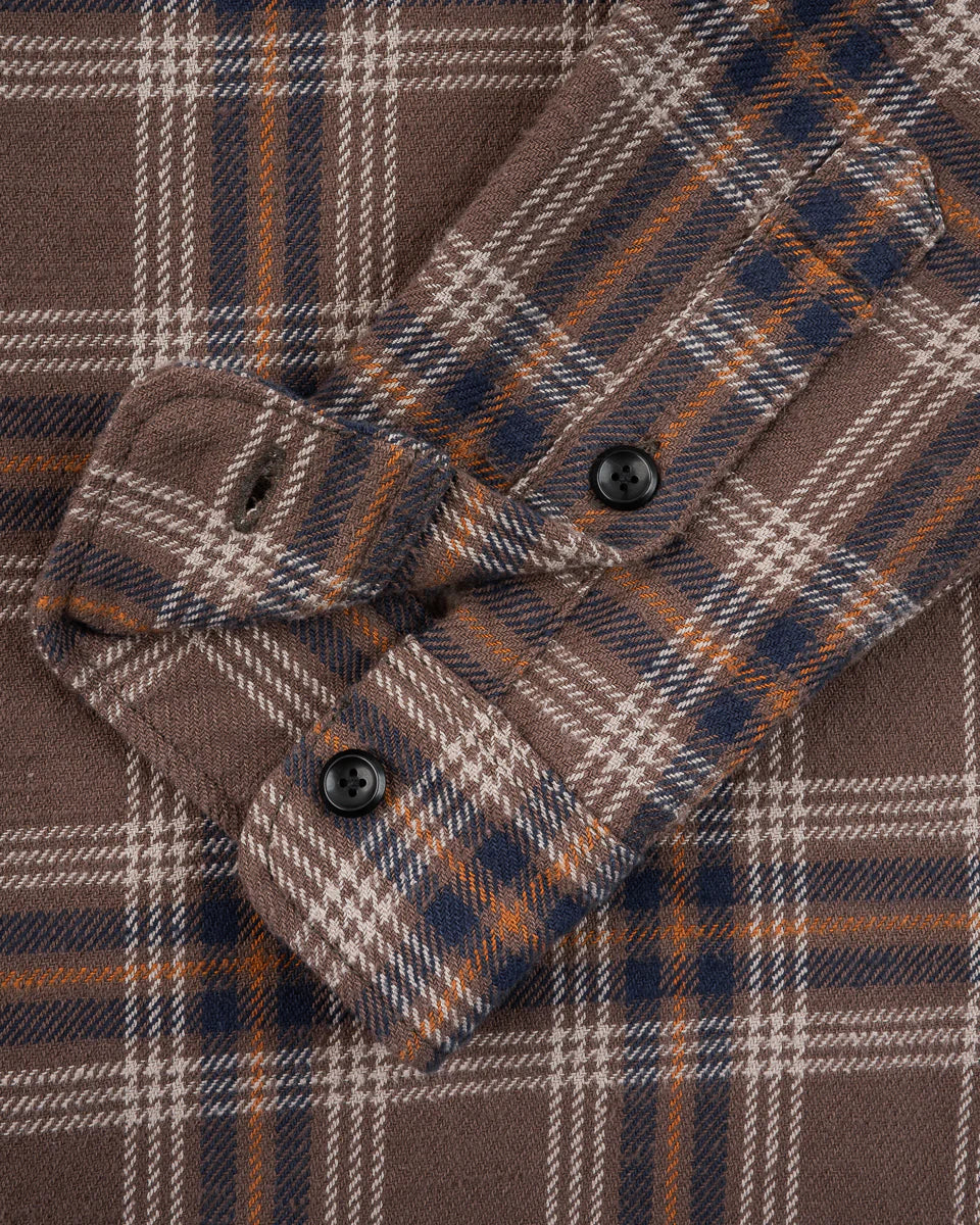 Iron Heart  IHSH-430 Slubby Heavy Flannel Check Work Overshirt - Brown