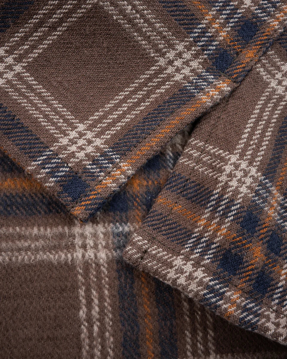 Iron Heart  IHSH-430 Slubby Heavy Flannel Check Work Overshirt - Brown