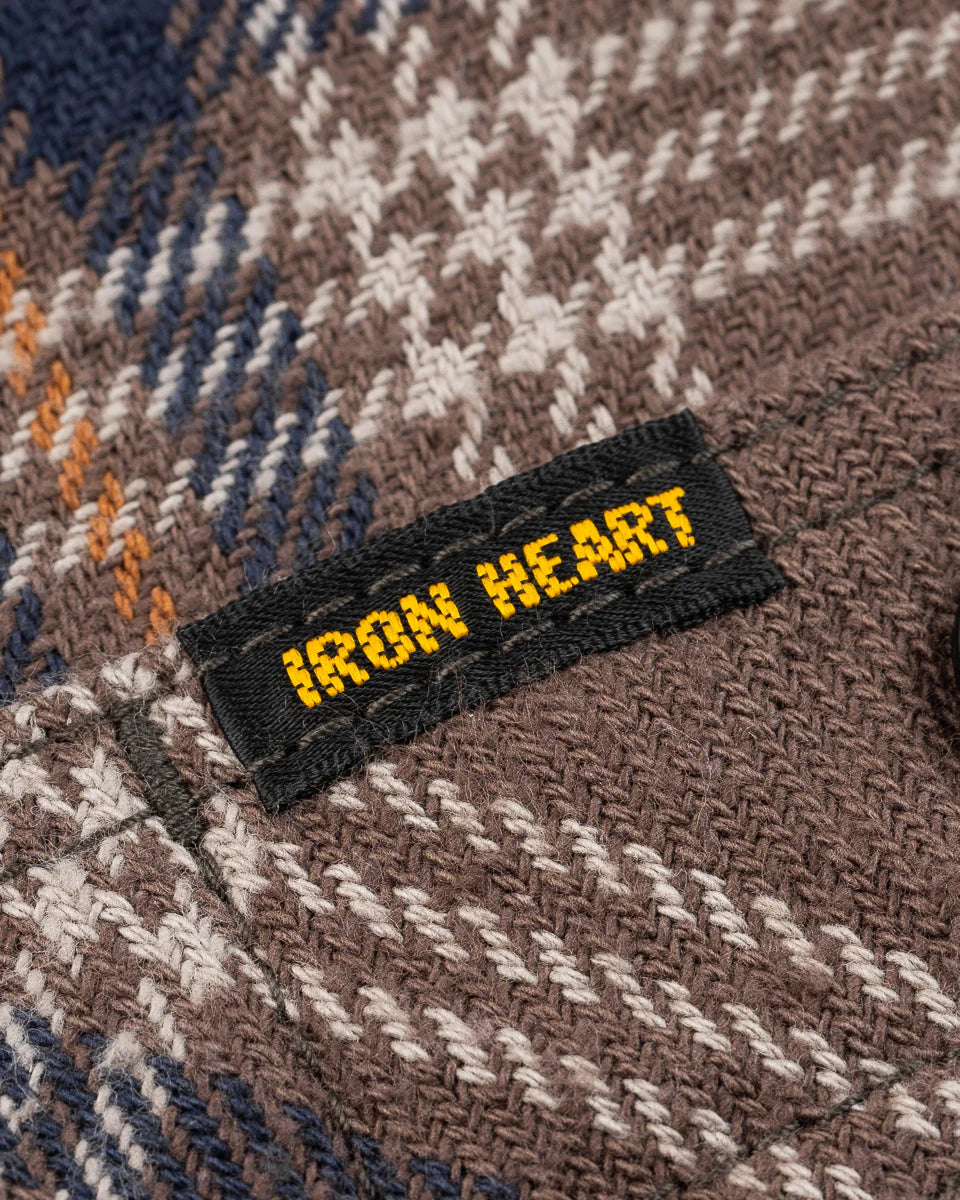 Iron Heart  IHSH-430 Slubby Heavy Flannel Check Work Overshirt - Brown