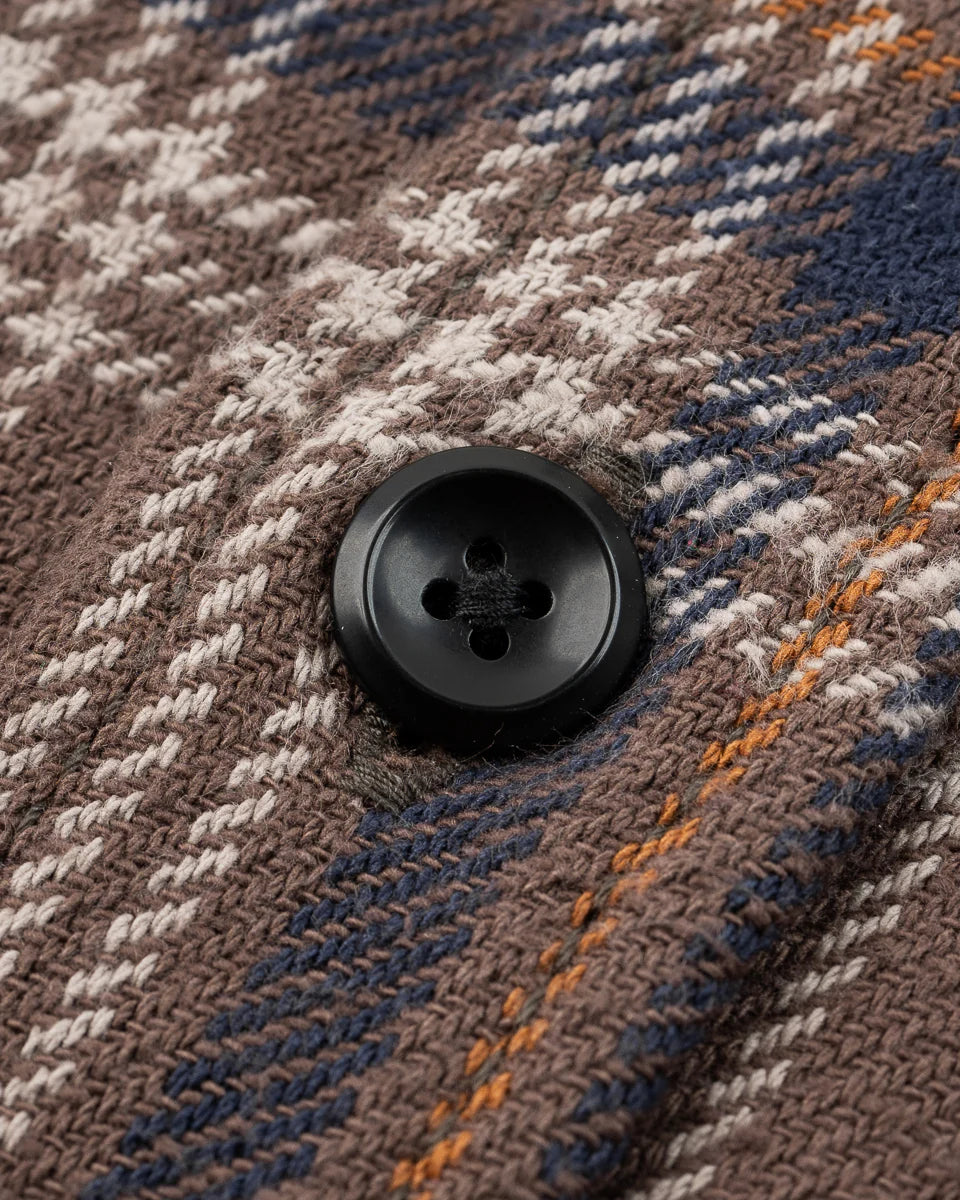 Iron Heart  IHSH-430 Slubby Heavy Flannel Check Work Overshirt - Brown