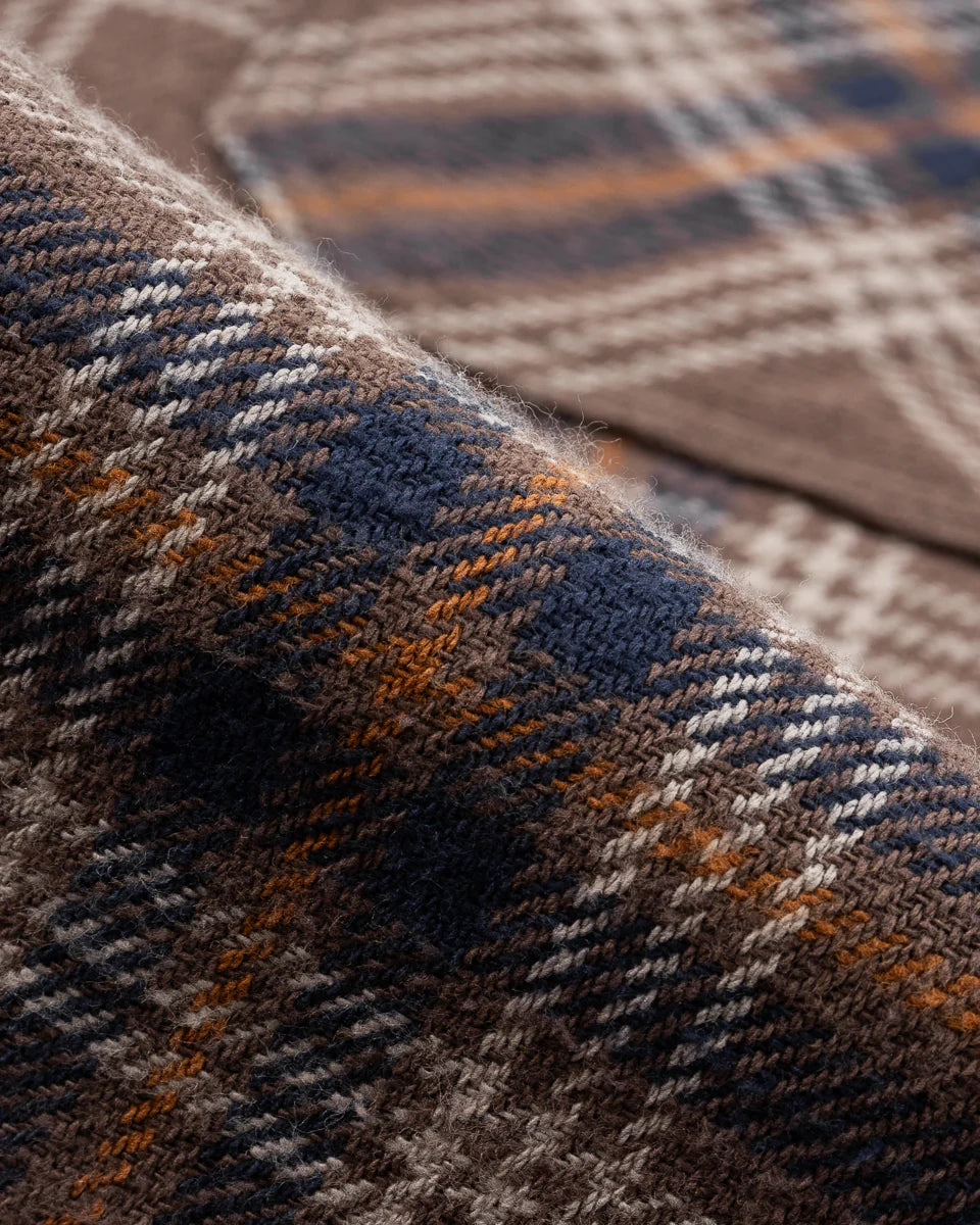 Iron Heart  IHSH-430 Slubby Heavy Flannel Check Work Overshirt - Brown