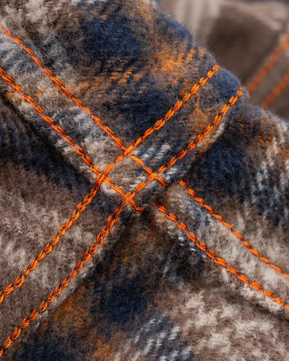 Iron Heart  IHSH-430 Slubby Heavy Flannel Check Work Overshirt - Brown