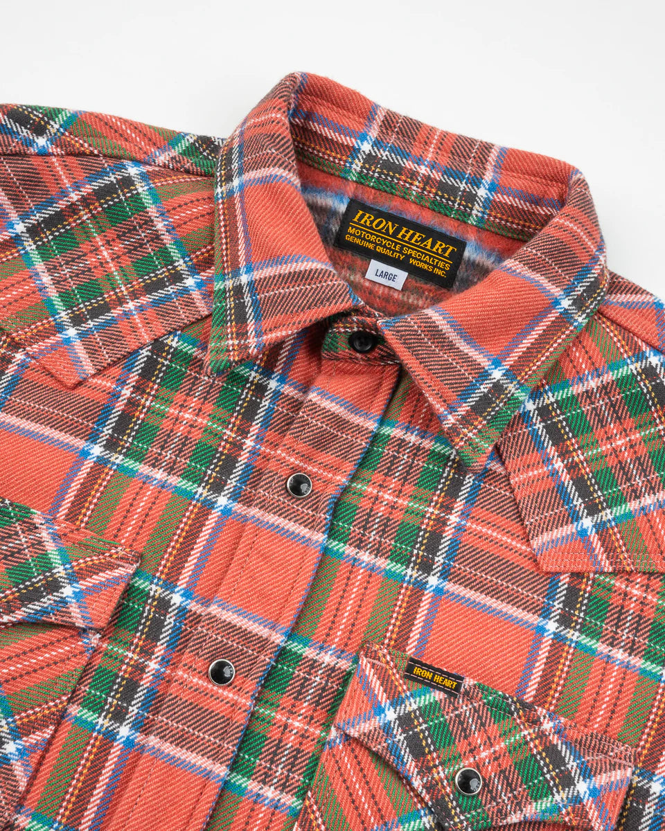 Iron Heart IHSH-436 Ultra Heavy Flannel American Check Western Shirt - Red "The Watermelon Man"