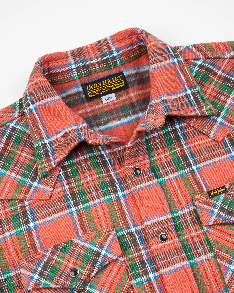 Iron Heart IHSH-436 Ultra Heavy Flannel American Check Western Shirt - Red "The Watermelon Man"
