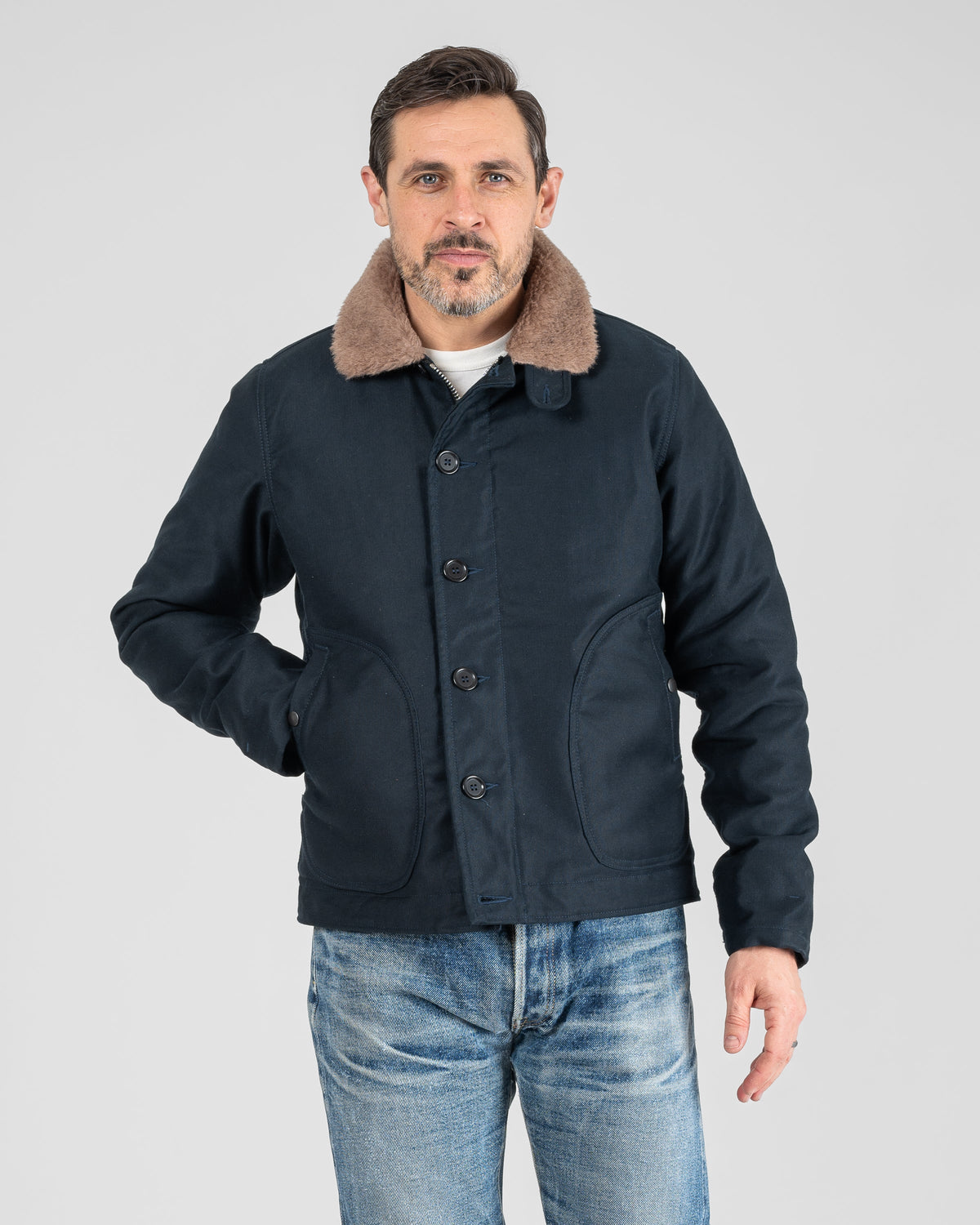 Iron Heart IHM-35 Alpaca Lined Whipcord N1 Deck Jacket - Navy