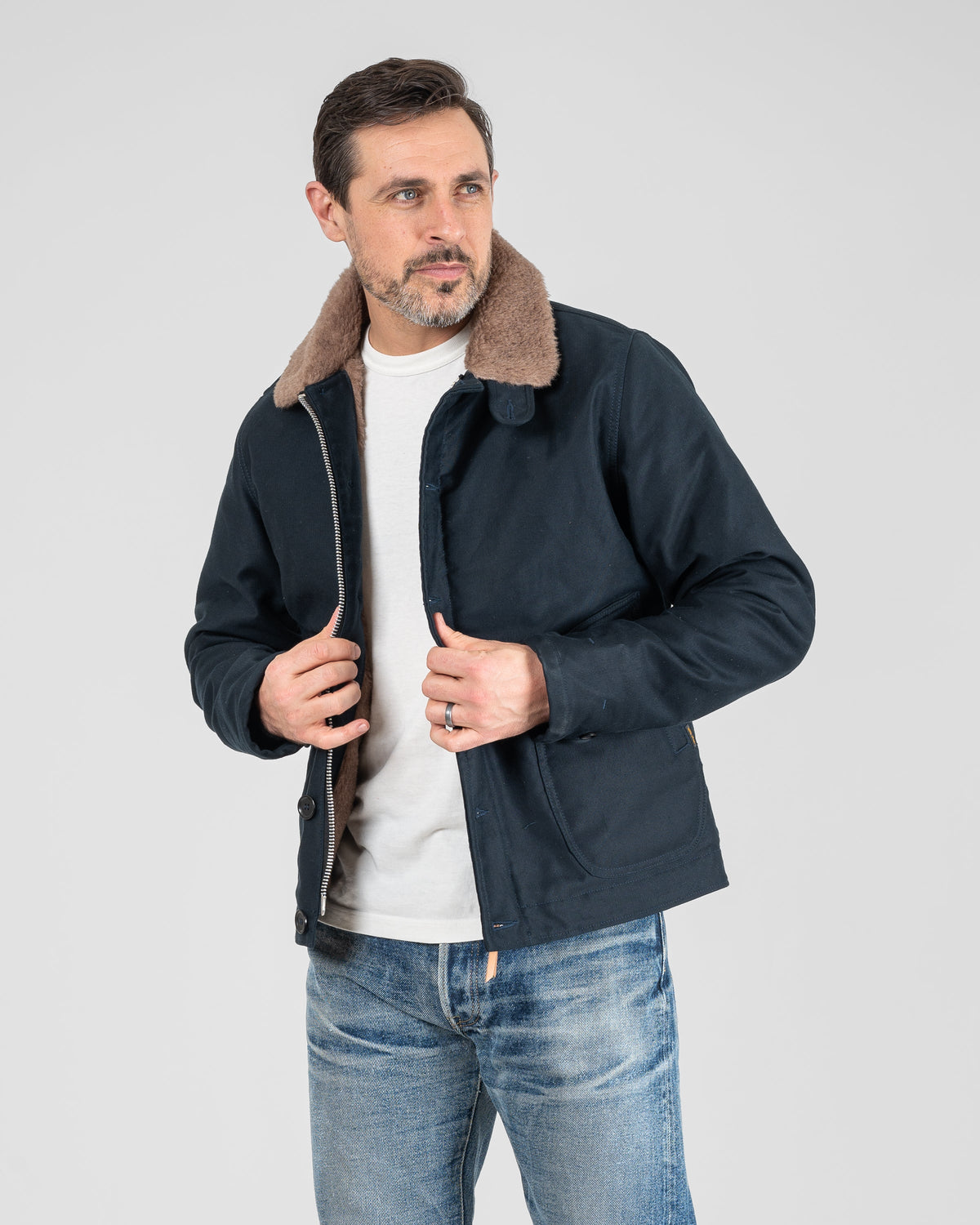 Iron Heart IHM-35 Alpaca Lined Whipcord N1 Deck Jacket - Navy