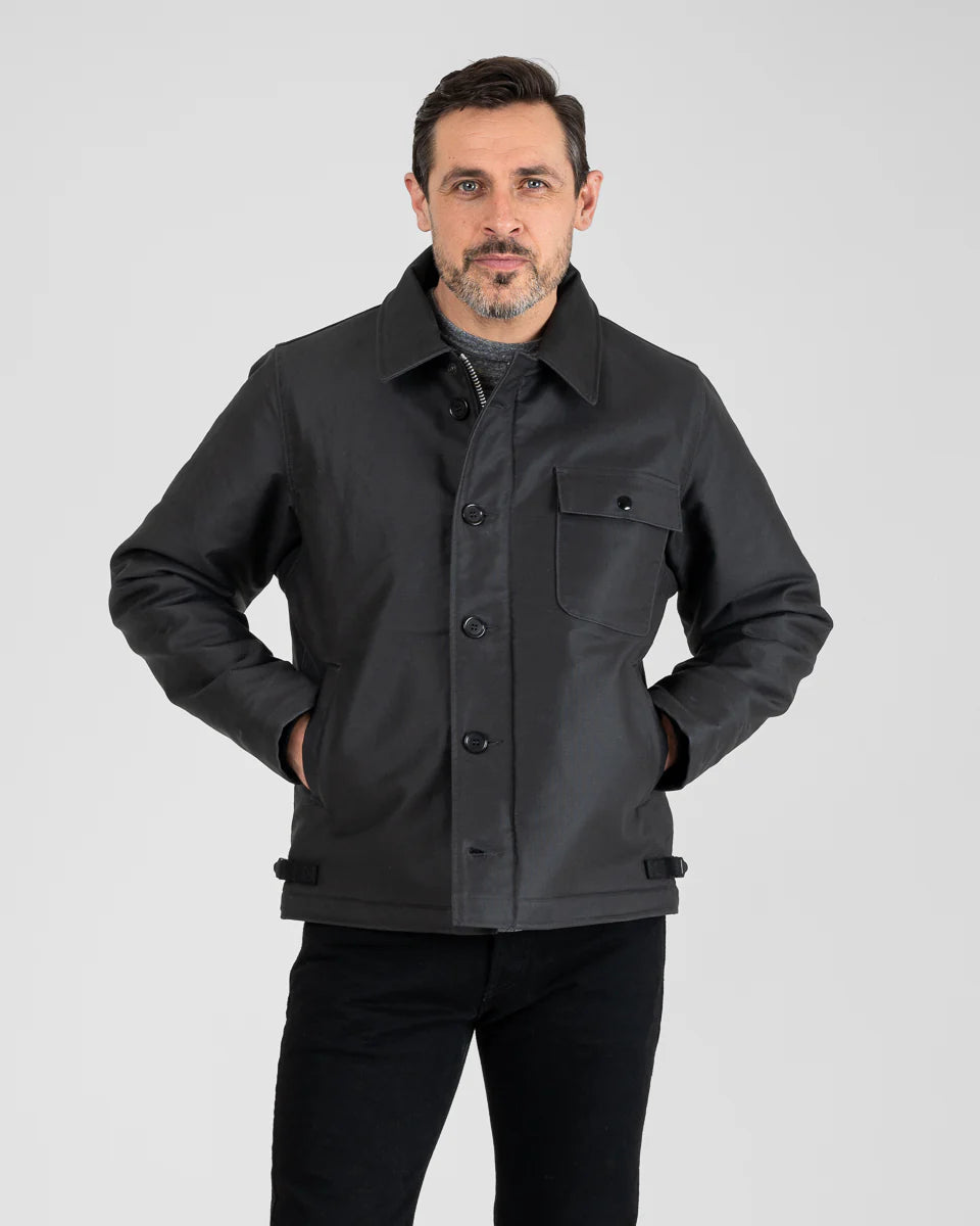 Iron Heart IHM-45 Oiled Whipcord A2 Deck Jacket - Black