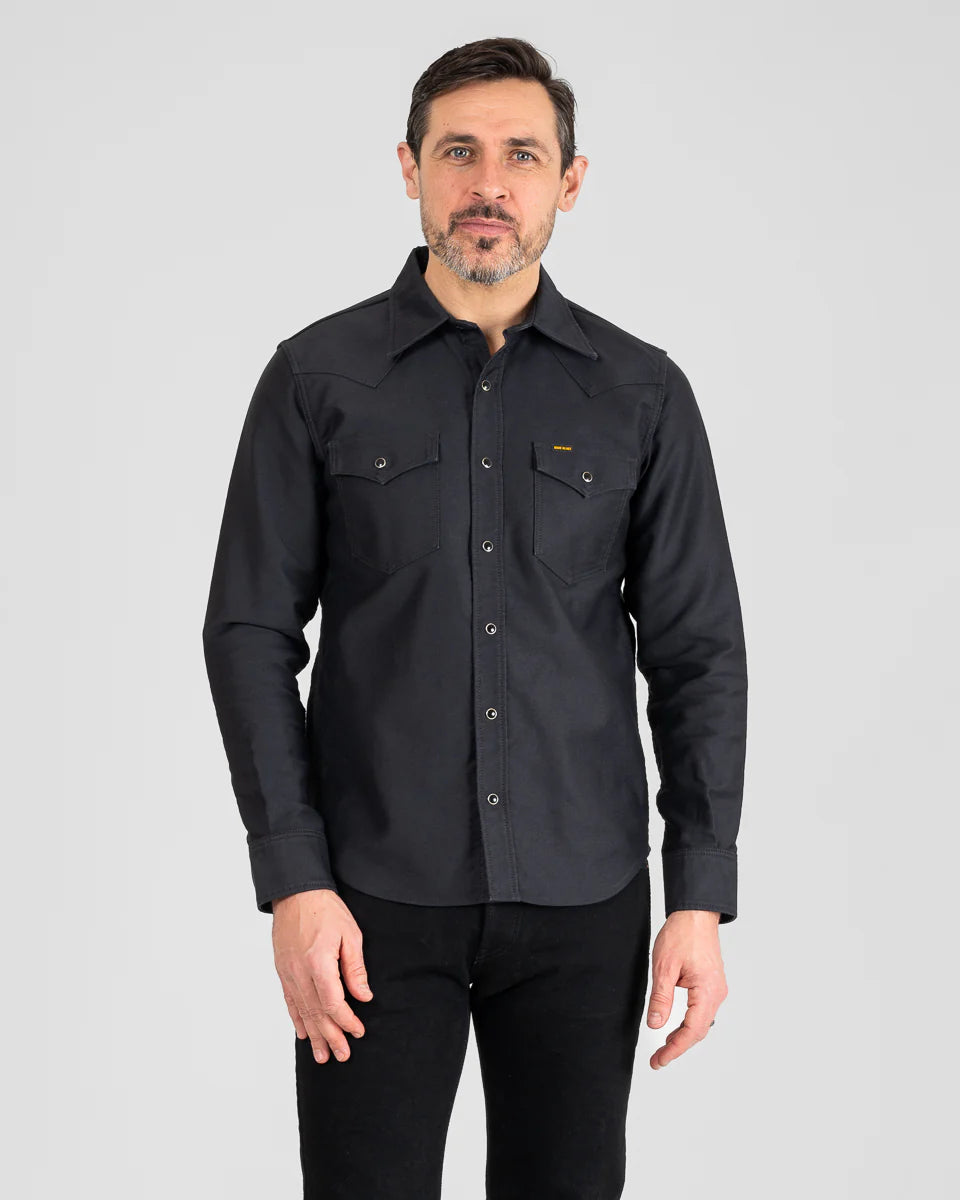 Iron Heart IHSH-426 12oz Military Moleskin Western Shirt - Black