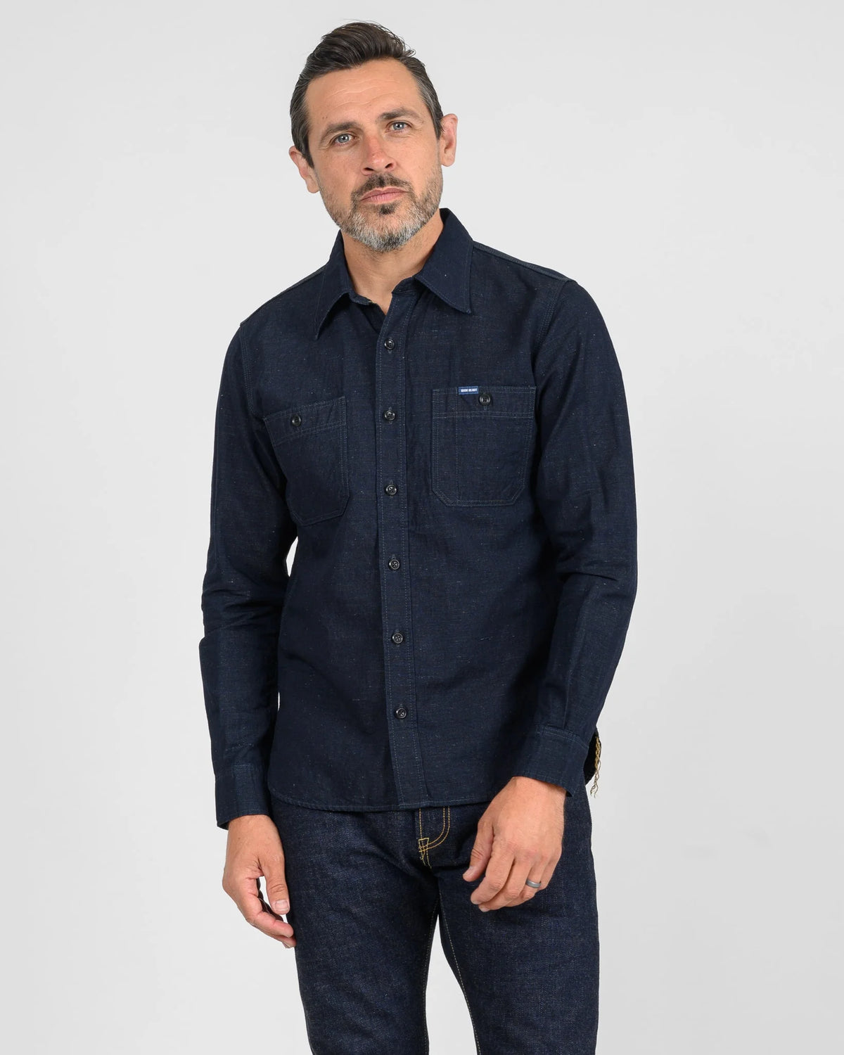 Iron Heart IHSH-443 7oz Cotton Linen Chambray Work Shirt - Indigo