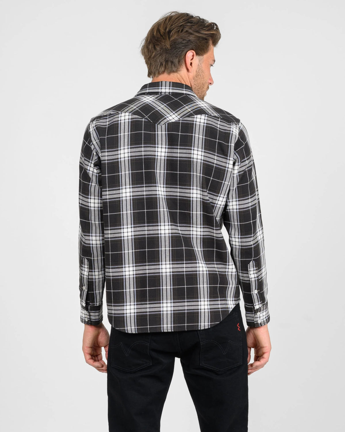 IHSH-439-BLK 9oz Selvedge Flannel Check Western Shirt - Black