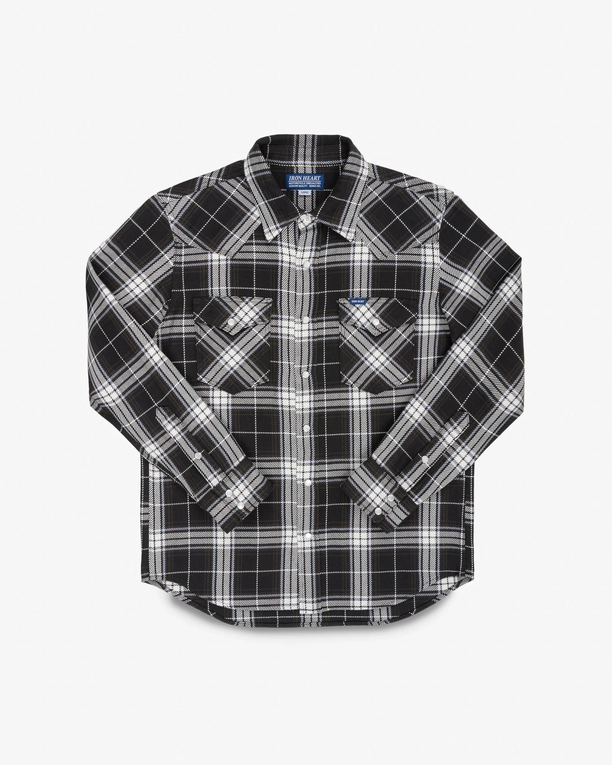 IHSH-439-BLK 9oz Selvedge Flannel Check Western Shirt - Black