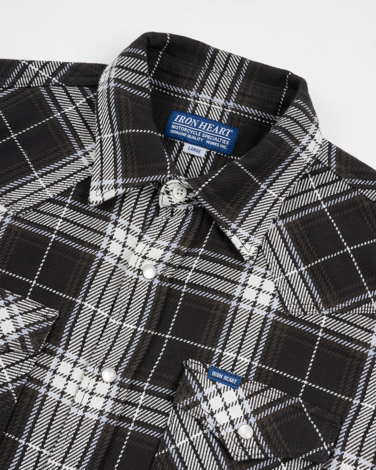 IHSH-439-BLK 9oz Selvedge Flannel Check Western Shirt - Black