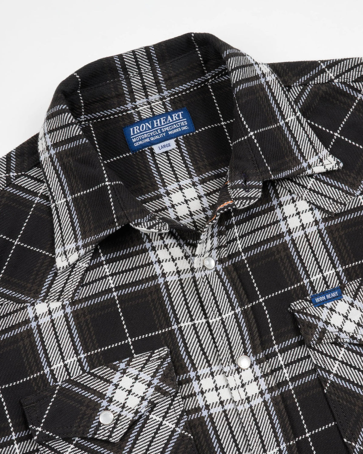 IHSH-439-BLK 9oz Selvedge Flannel Check Western Shirt - Black