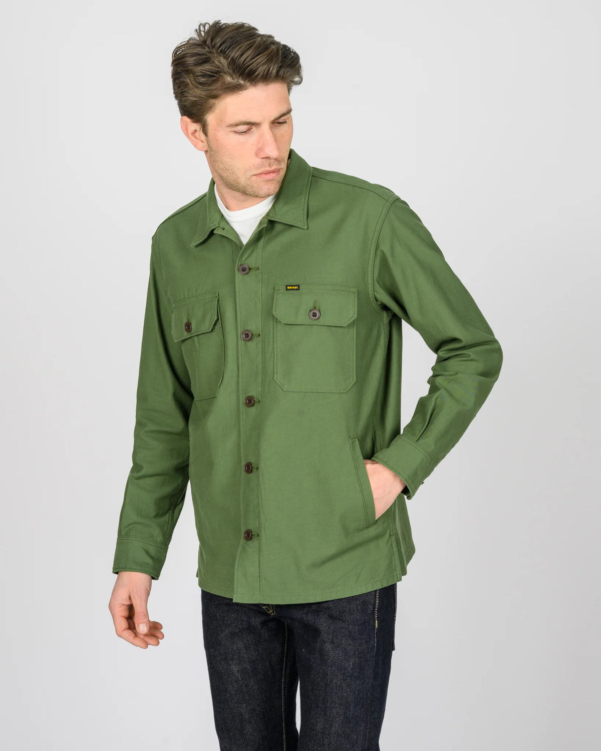Iron Heart IHSH-451 9oz Cotton Sateen Military CPO Shirt - Olive Drab Green