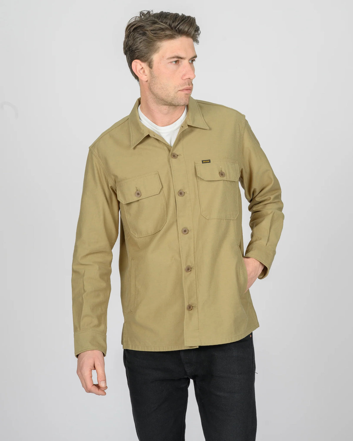 Iron Heart IHSH-451 9oz Cotton Sateen Military CPO Shirt - Khaki