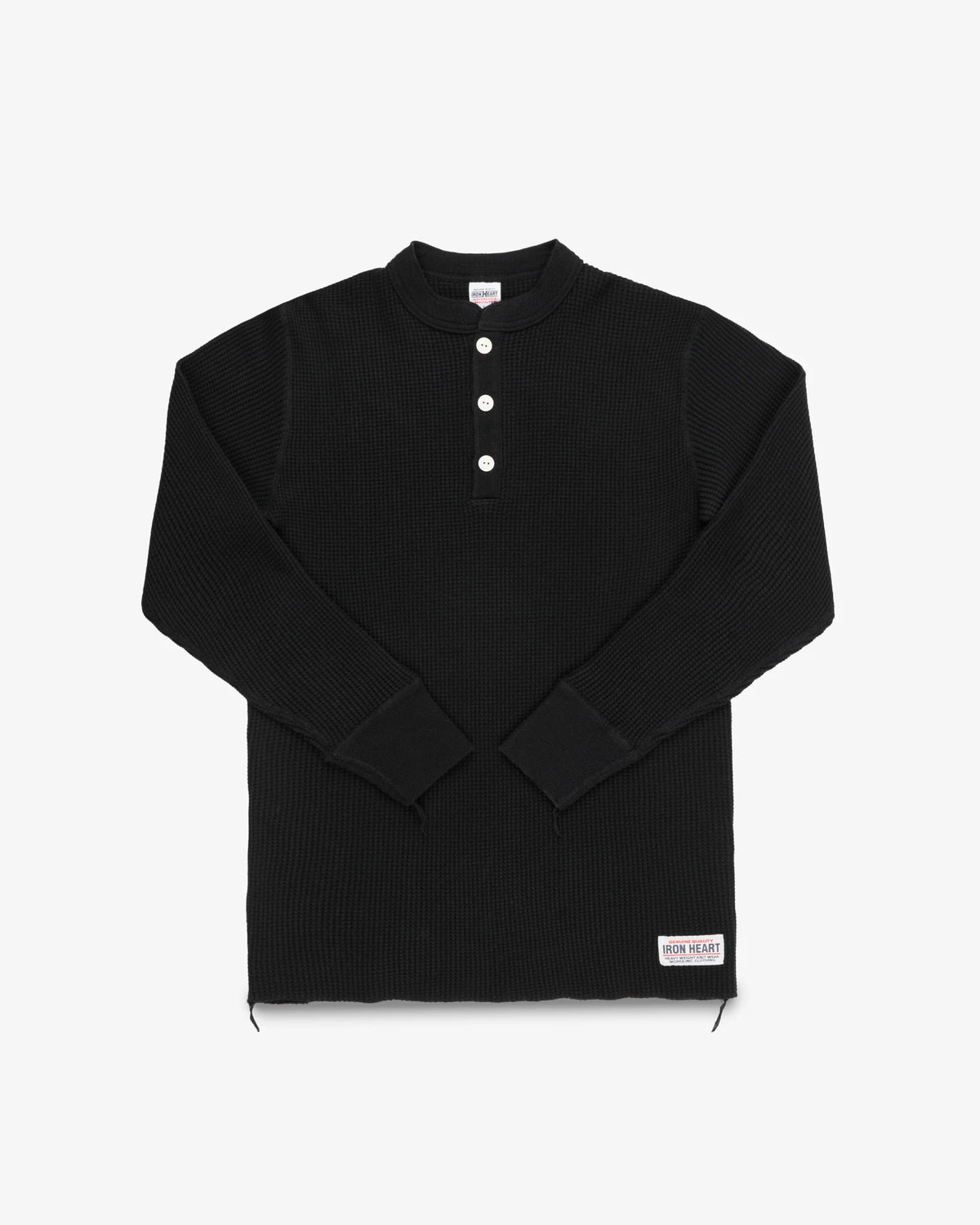 Iron Heart IHTL-1213 Waffle Knit Long Sleeved Thermal Henley - Black