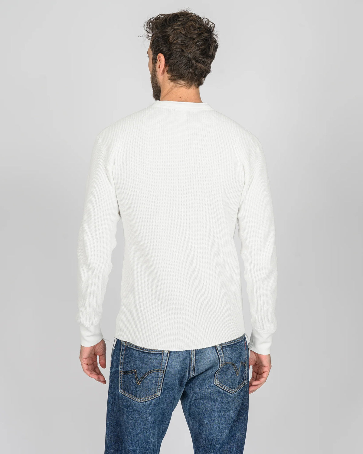 Iron Heart IHTL-1213 Waffle Knit Long Sleeved Thermal Henley - White