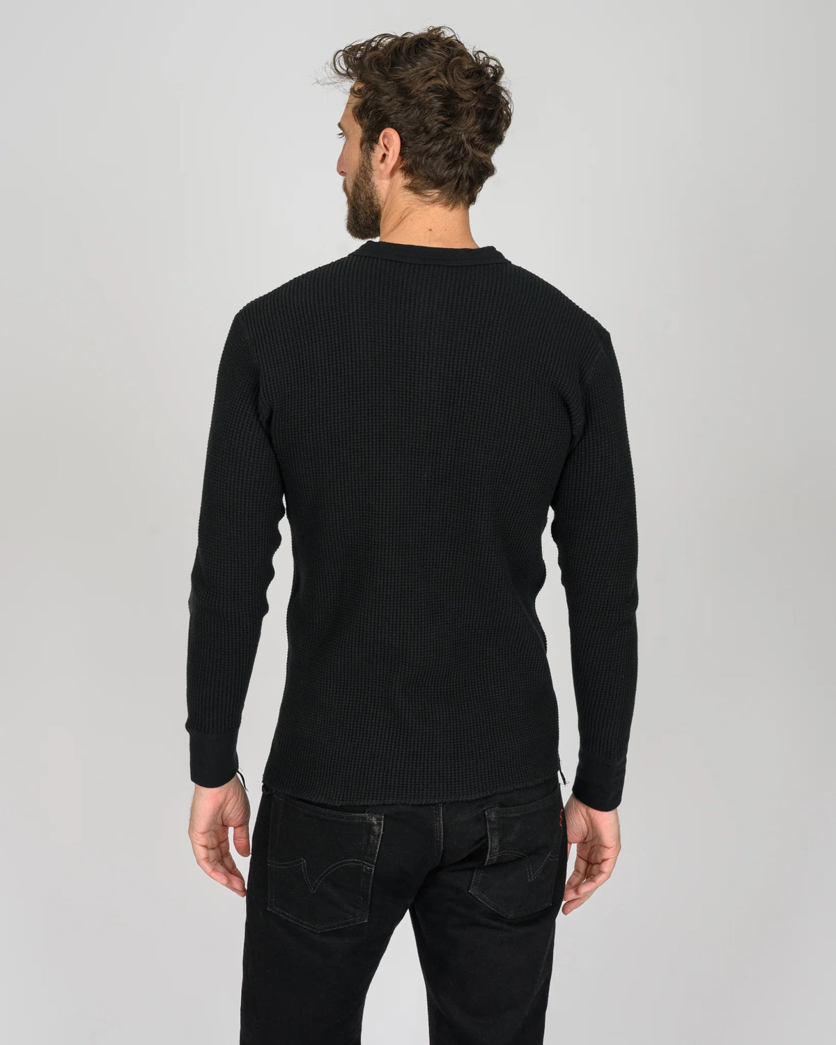 Iron Heart IHTL-1213 Waffle Knit Long Sleeved Thermal Henley - Black