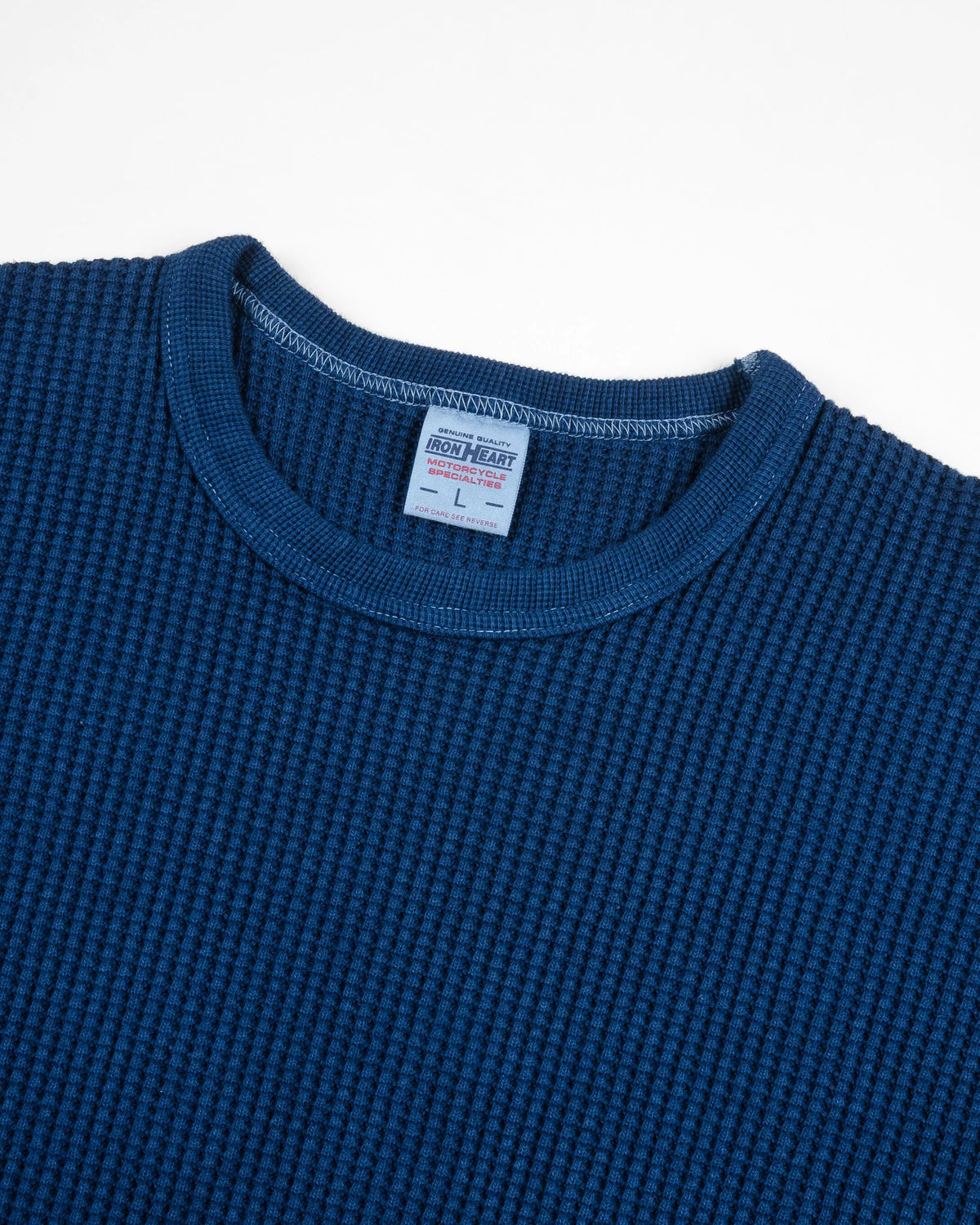 Iron Heart IHTL-1301 Waffle Knit Long Sleeved Crew Neck Thermal Top - Indigo Dyed