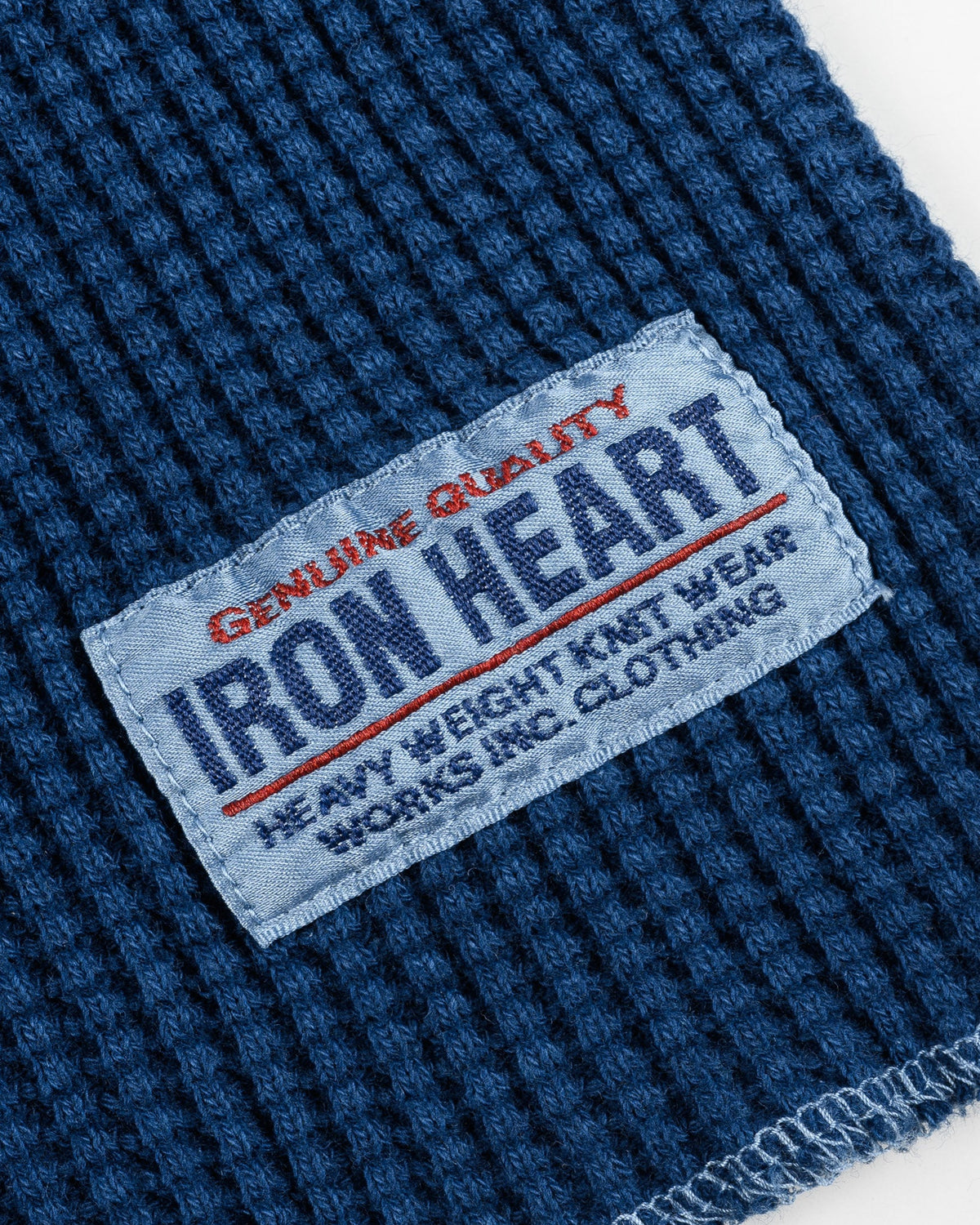 Iron Heart IHTL-1301 Waffle Knit Long Sleeved Crew Neck Thermal Top - Indigo Dyed