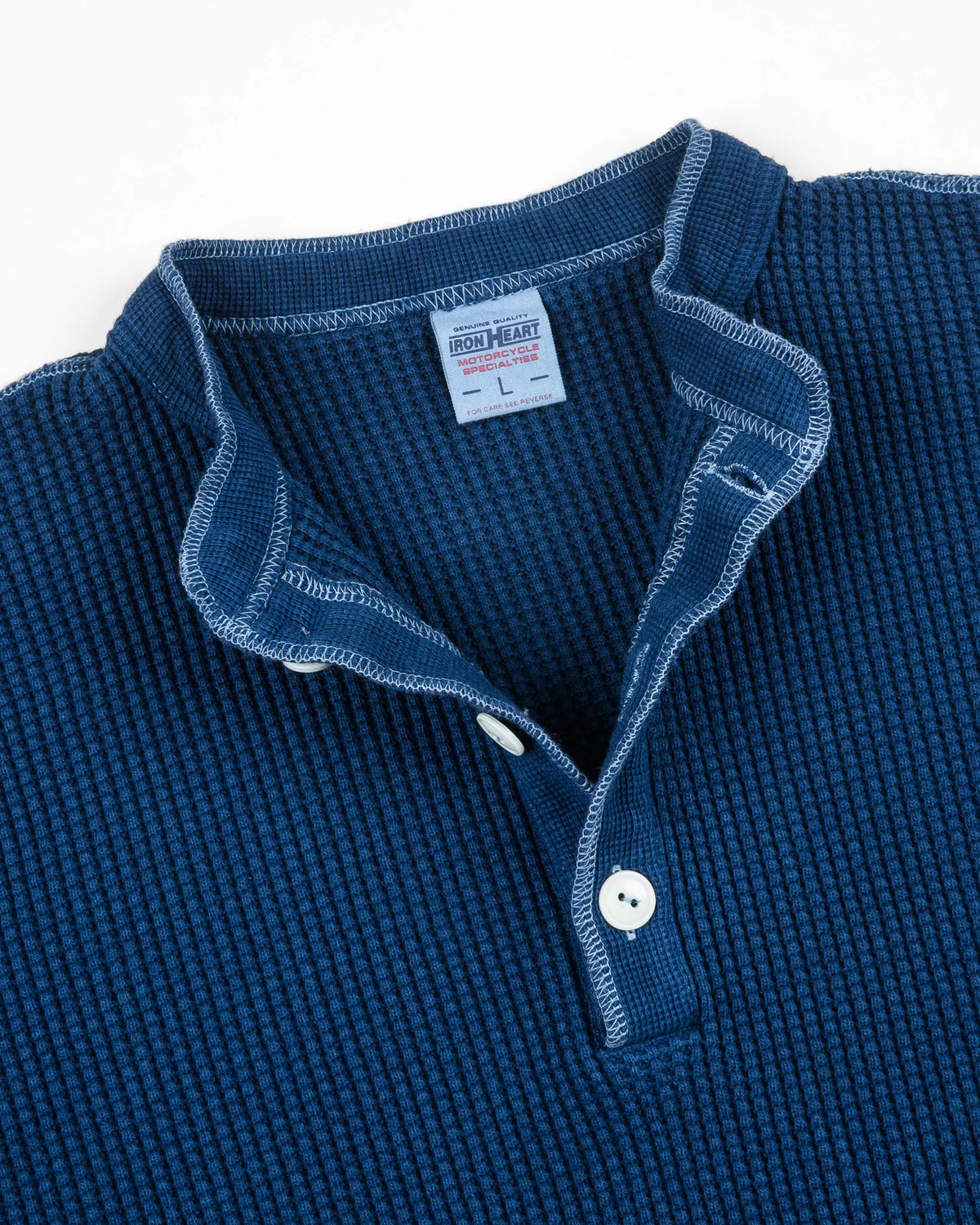 Iron Heart IHTL-1213 Waffle Knit Long Sleeved Thermal Henley - Indigo