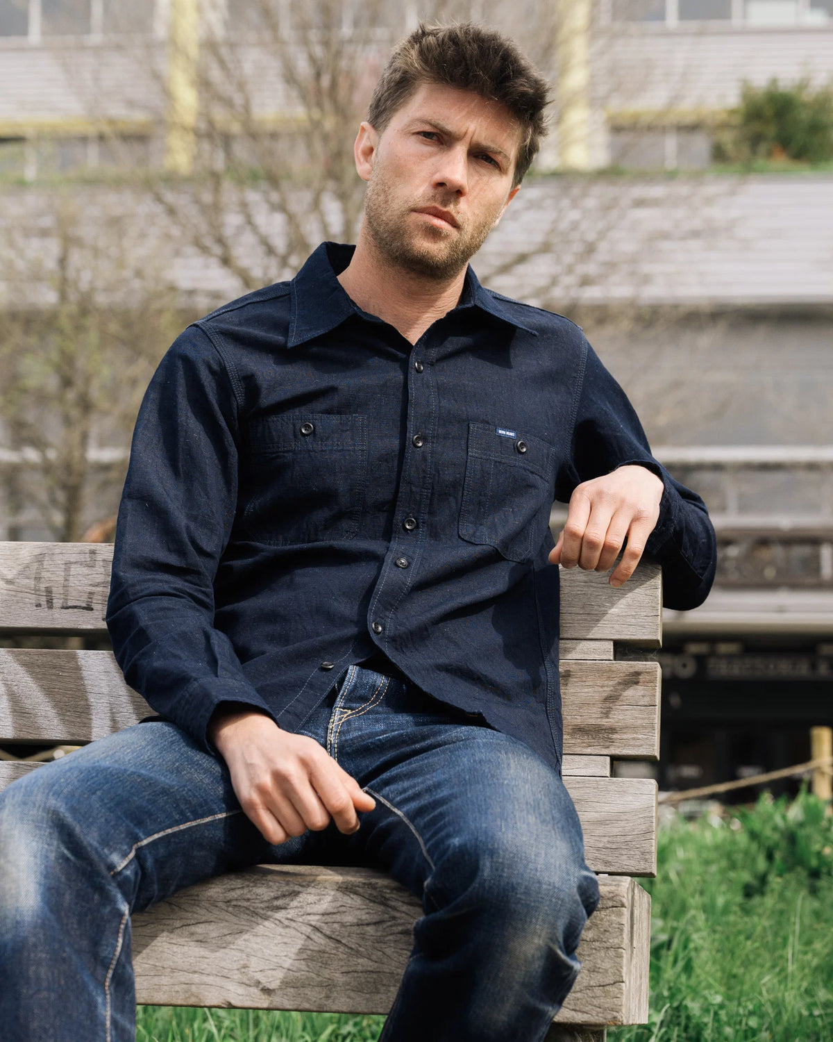Iron Heart IHSH-443 7oz Cotton Linen Chambray Work Shirt - Indigo