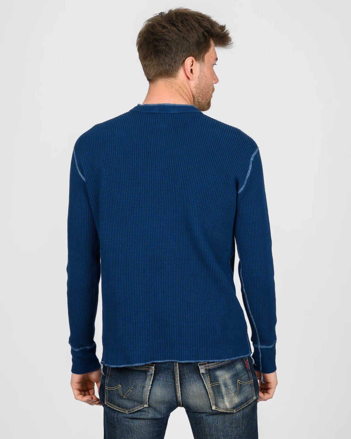 Iron Heart IHTL-1213 Waffle Knit Long Sleeved Thermal Henley - Indigo