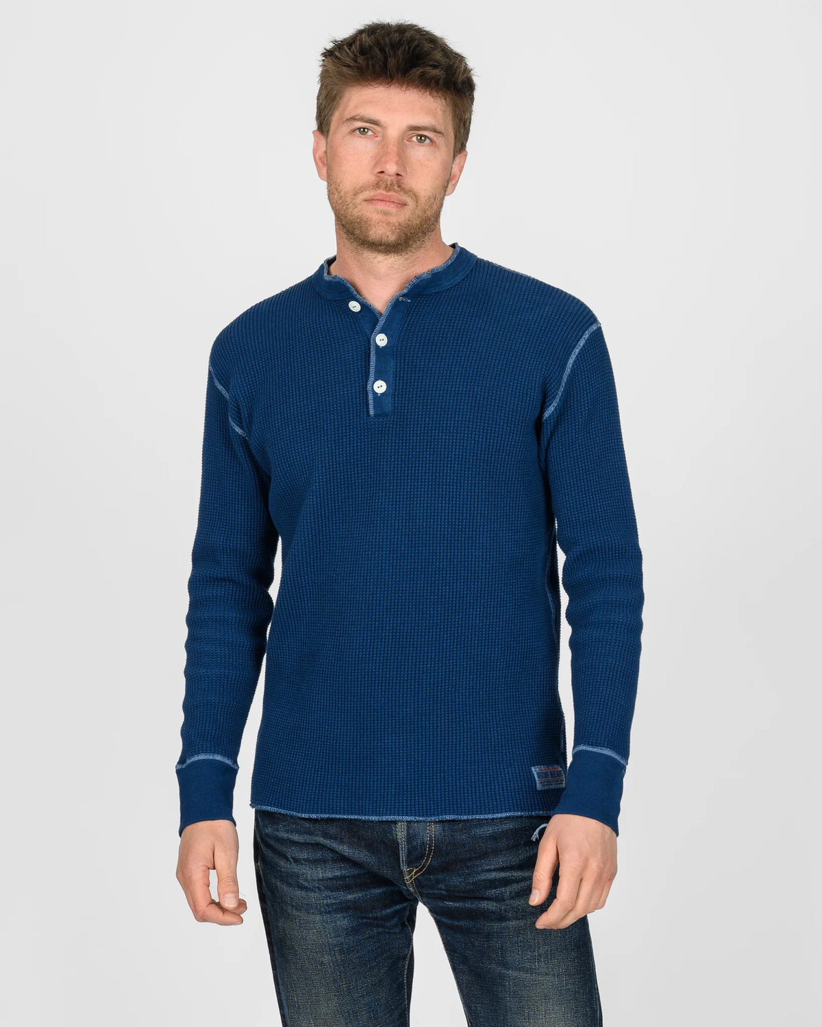 Iron Heart IHTL-1213 Waffle Knit Long Sleeved Thermal Henley - Indigo