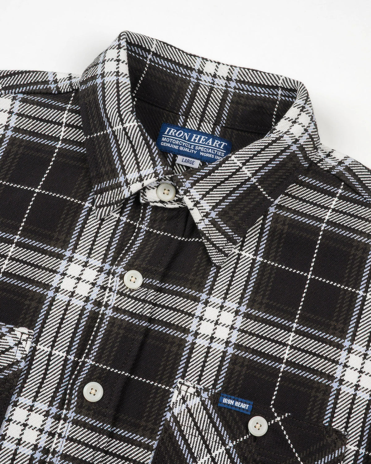 Iron Heart IHSH-441 9oz Selvedge Flannel Check Work Shirt Black