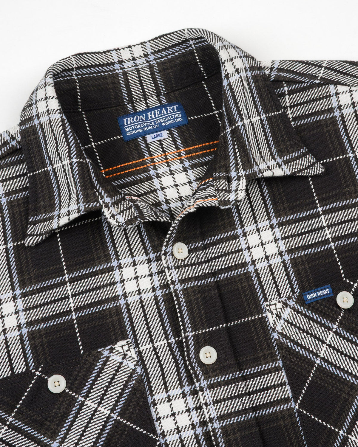 Iron Heart IHSH-441 9oz Selvedge Flannel Check Work Shirt Black