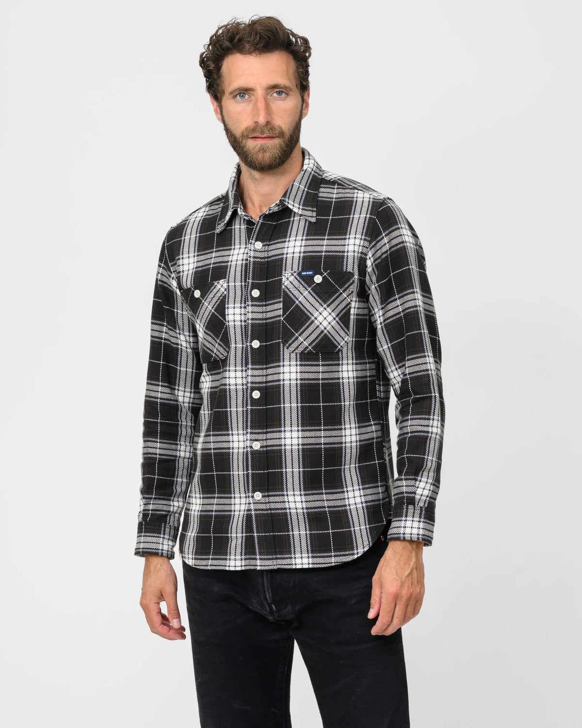 Iron Heart IHSH-441 9oz Selvedge Flannel Check Work Shirt Black