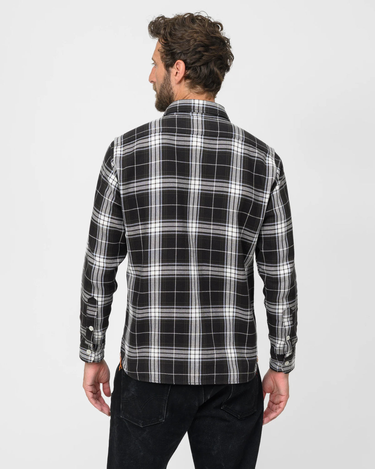 Iron Heart IHSH-441 9oz Selvedge Flannel Check Work Shirt Black