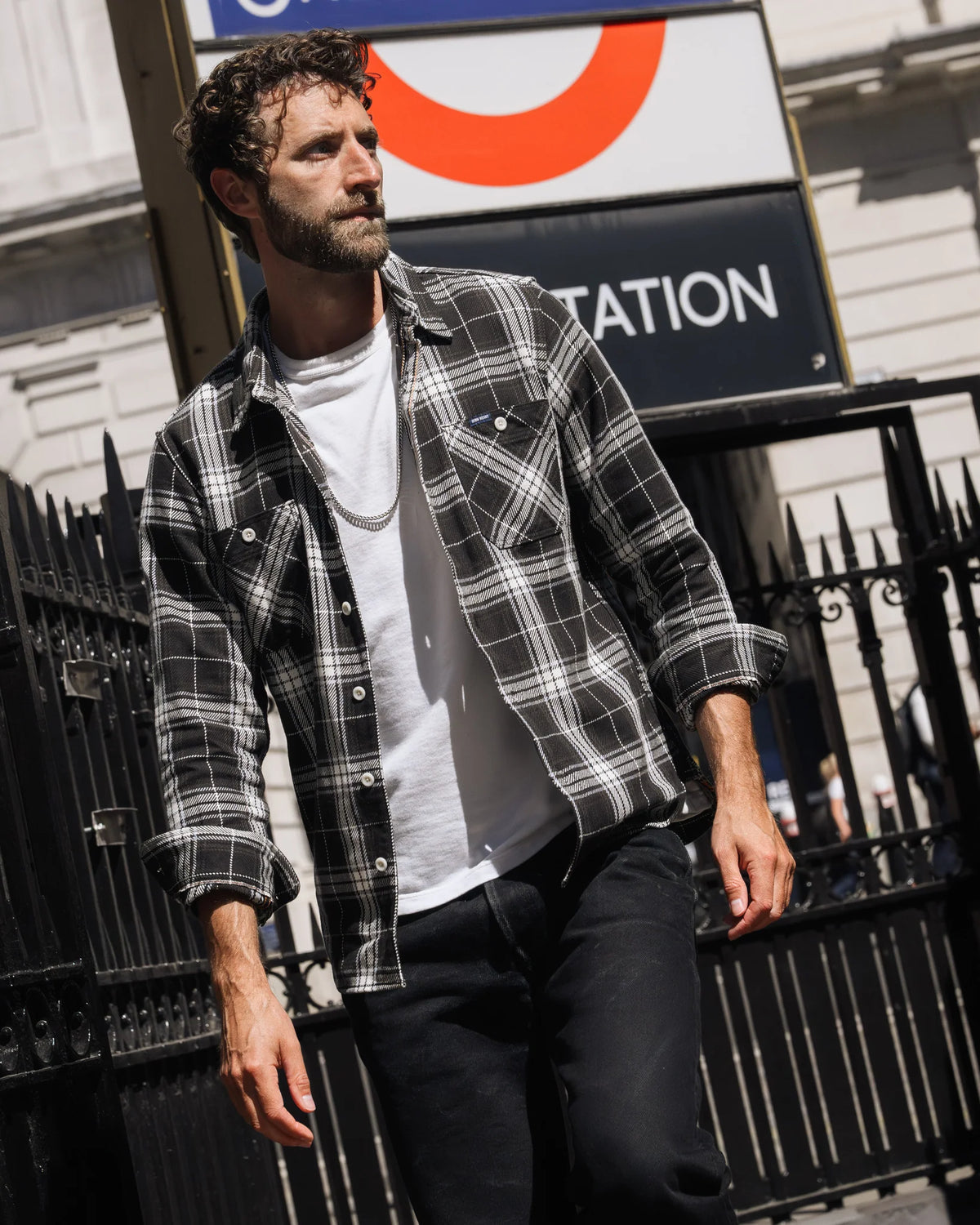 Iron Heart IHSH-441 9oz Selvedge Flannel Check Work Shirt Black