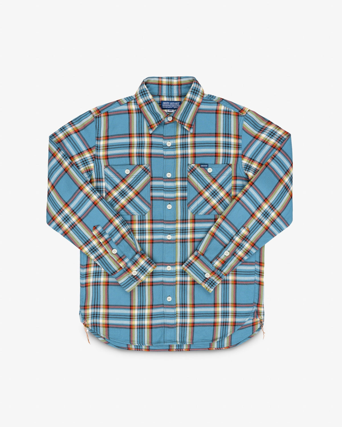 Iron Heart IHSH-442-SAX 9oz Selvedge Flannel Check Work Shirt - SAX
