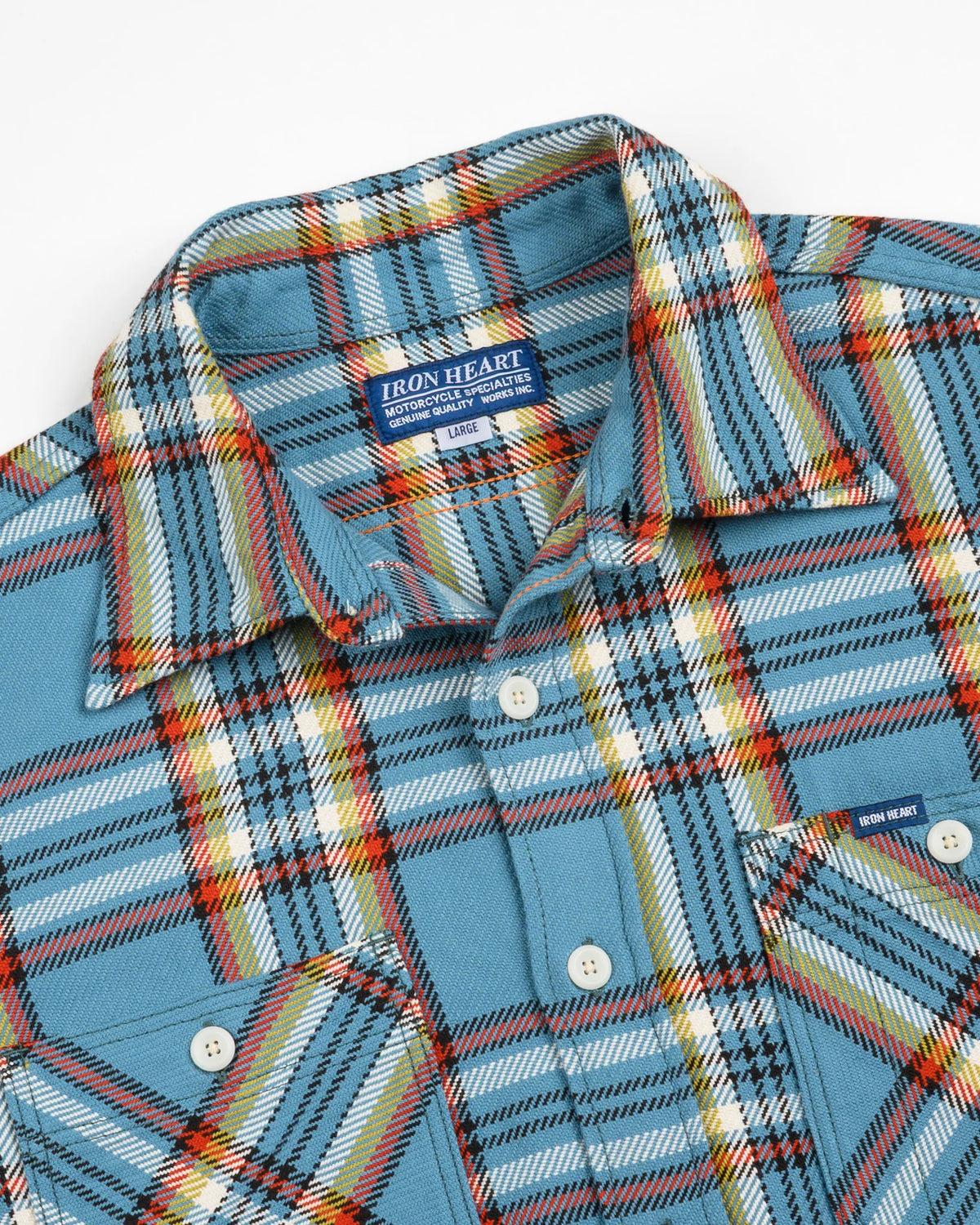 Iron Heart IHSH-442-SAX 9oz Selvedge Flannel Check Work Shirt - SAX