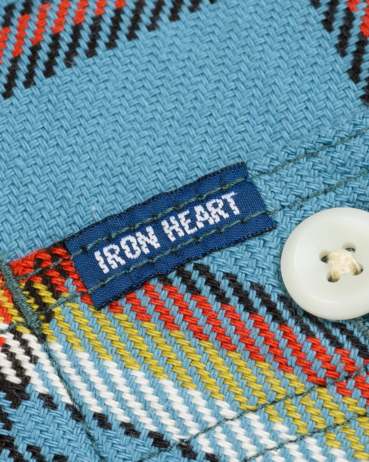 Iron Heart IHSH-442-SAX 9oz Selvedge Flannel Check Work Shirt - SAX