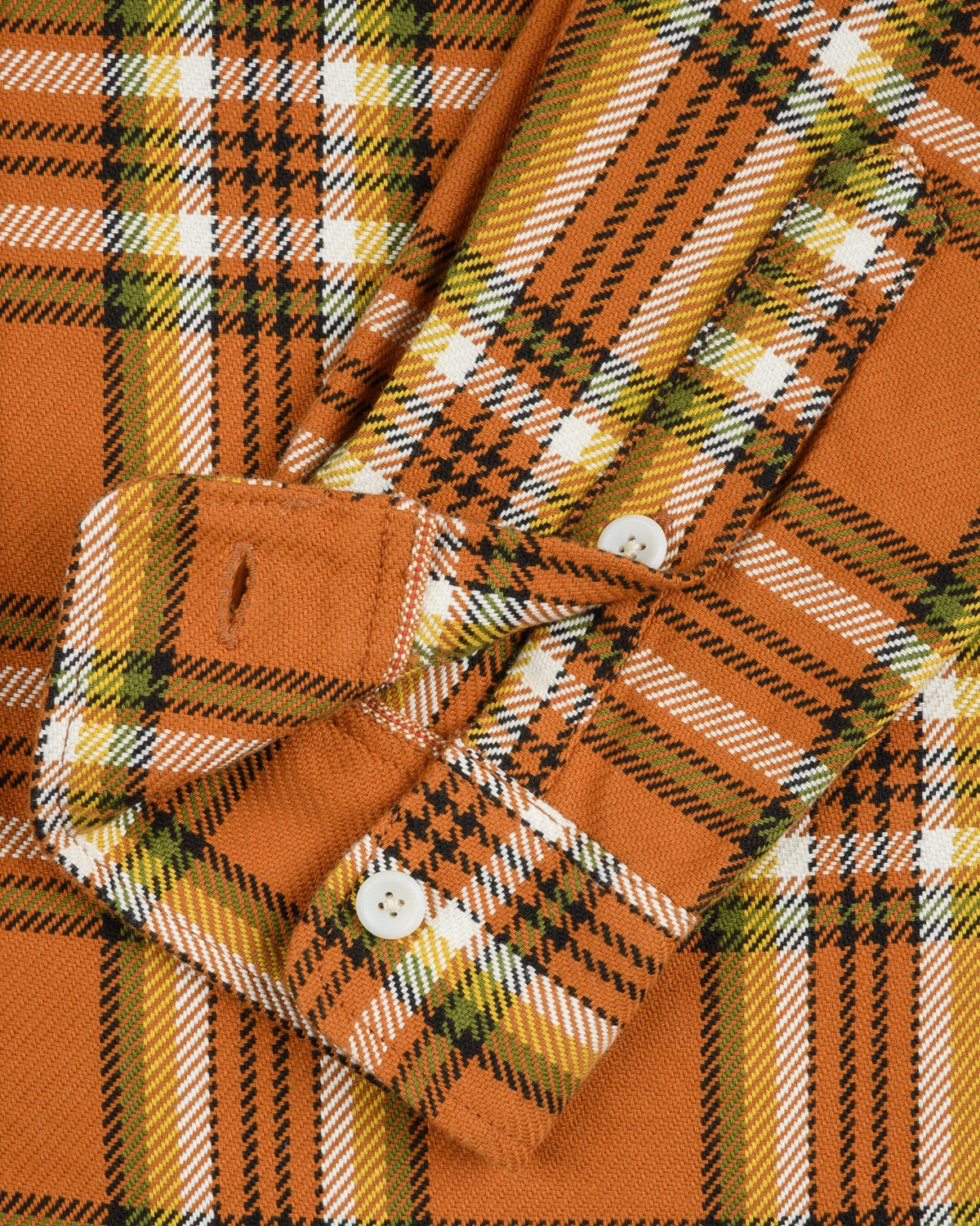 Iron Heart IHSH-442-ORA 9oz Selvedge Flannel Check Work Shirt - Orange
