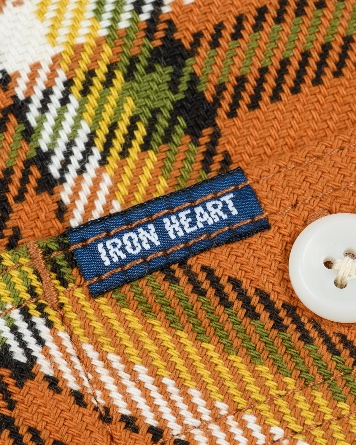 Iron Heart IHSH-442-ORA 9oz Selvedge Flannel Check Work Shirt - Orange