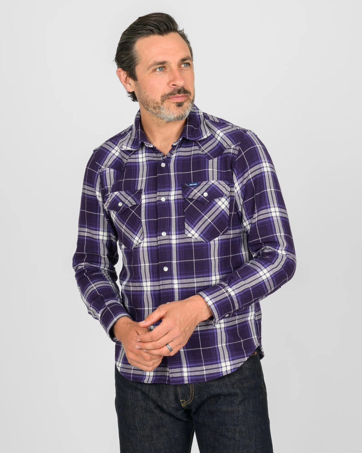 IHSH-439-PUR  9oz Selvedge Flannel Check Western Shirt - Purple