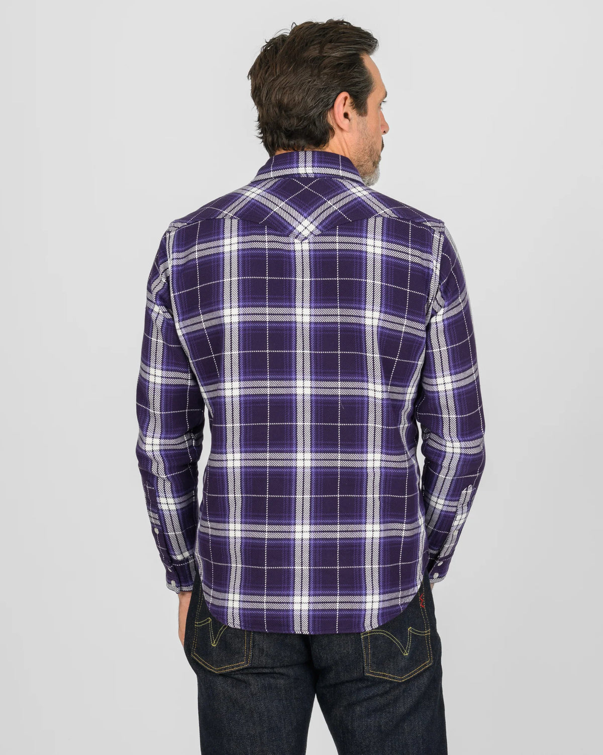 IHSH-439-PUR  9oz Selvedge Flannel Check Western Shirt - Purple