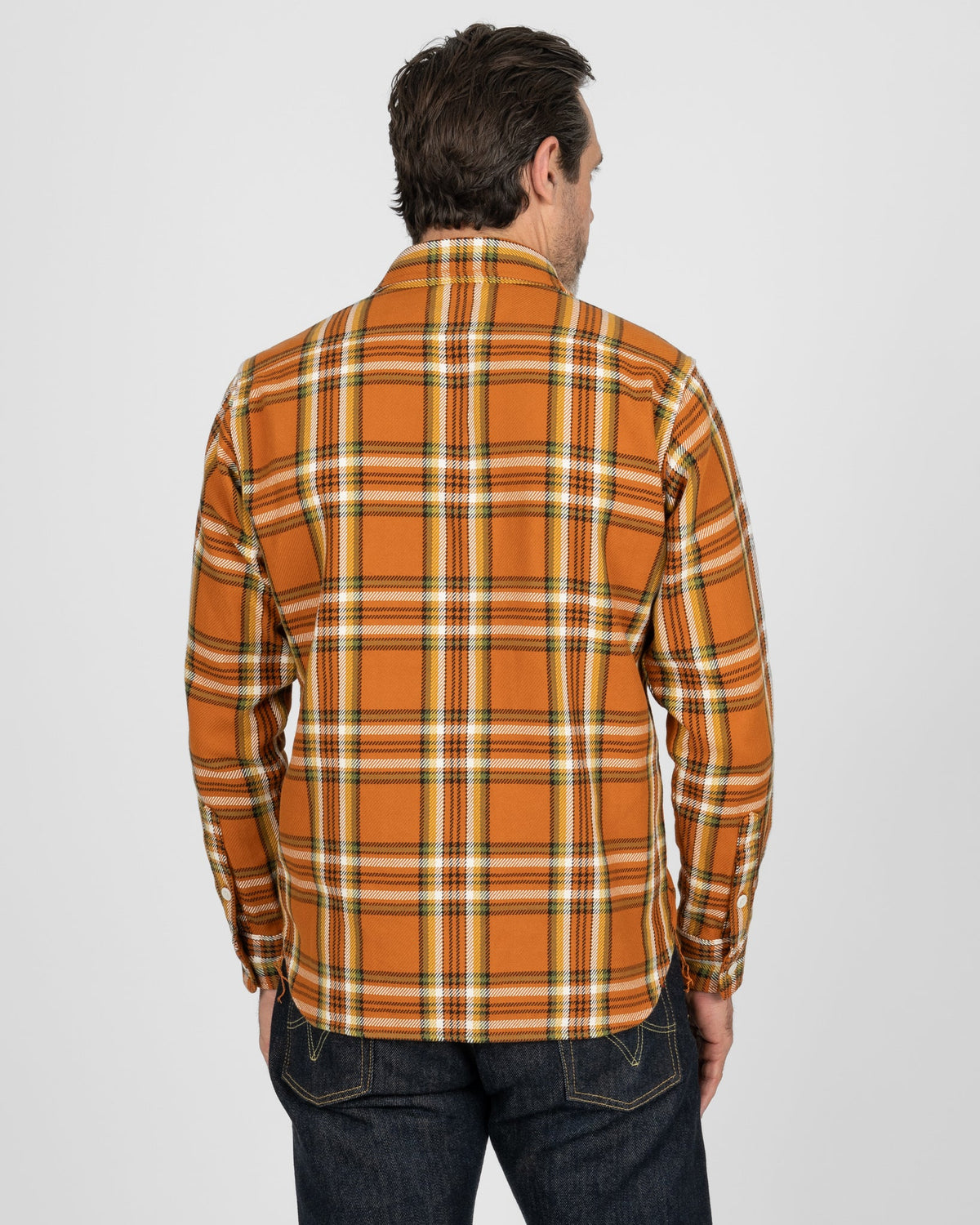 Iron Heart IHSH-442-ORA 9oz Selvedge Flannel Check Work Shirt - Orange