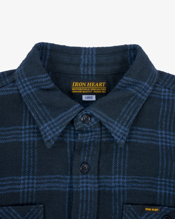 Iron Heart IHSH 408 12oz Slubby Heavy Flannel Check Work Shirt - Black